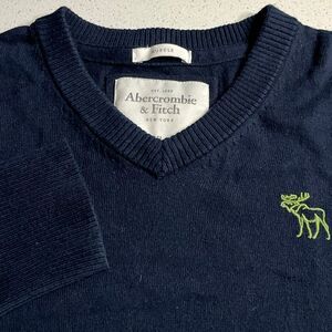 Abercrombie & Fitch Cotton/Cashmere/Wool V- Neck Navy Muscle Fit Sweater Mens XL